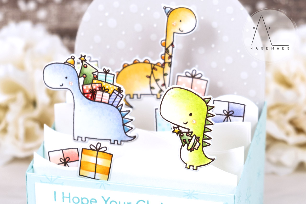 AL handmade - My Favorite Things - Dino-mite Christmas stamp set and Outside the Box Level Up Die-namics