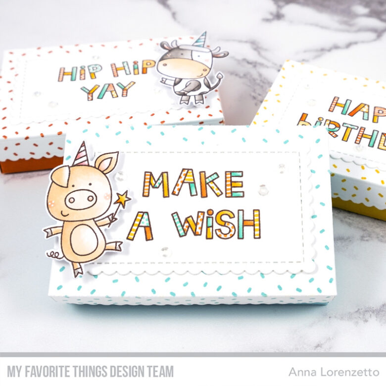 AL handmade - My Favorite Things DT - MSTN Hip Hip Yay Day stamp set, Barnyard Birthday stamp set and MSTN Cue the Confetti Background