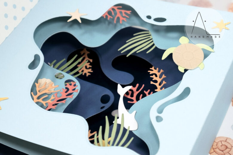 AL handmade - ModaScrap DT - Shadow Box card with Waving Elements and Sea Charms die sets